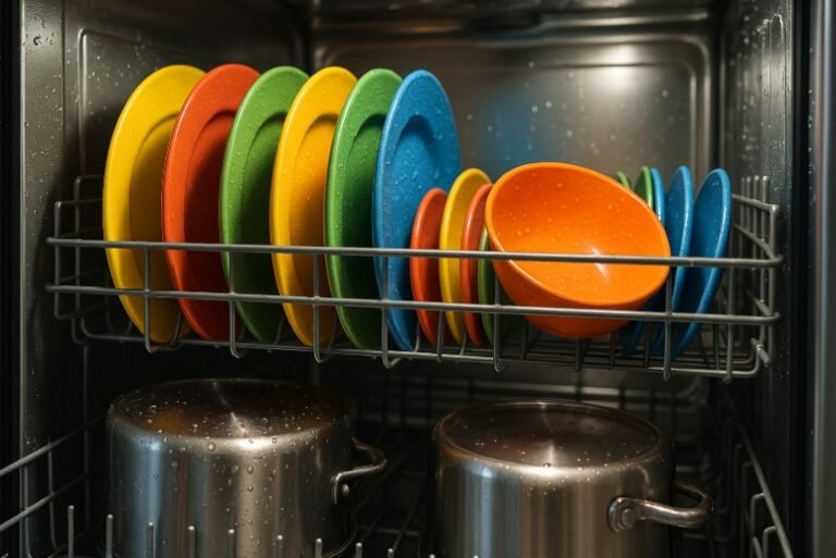 1 Melamine dishes on top rack of dishwasher