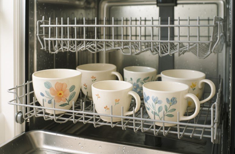 Placing handmade ceramics on top rack of dishwasher