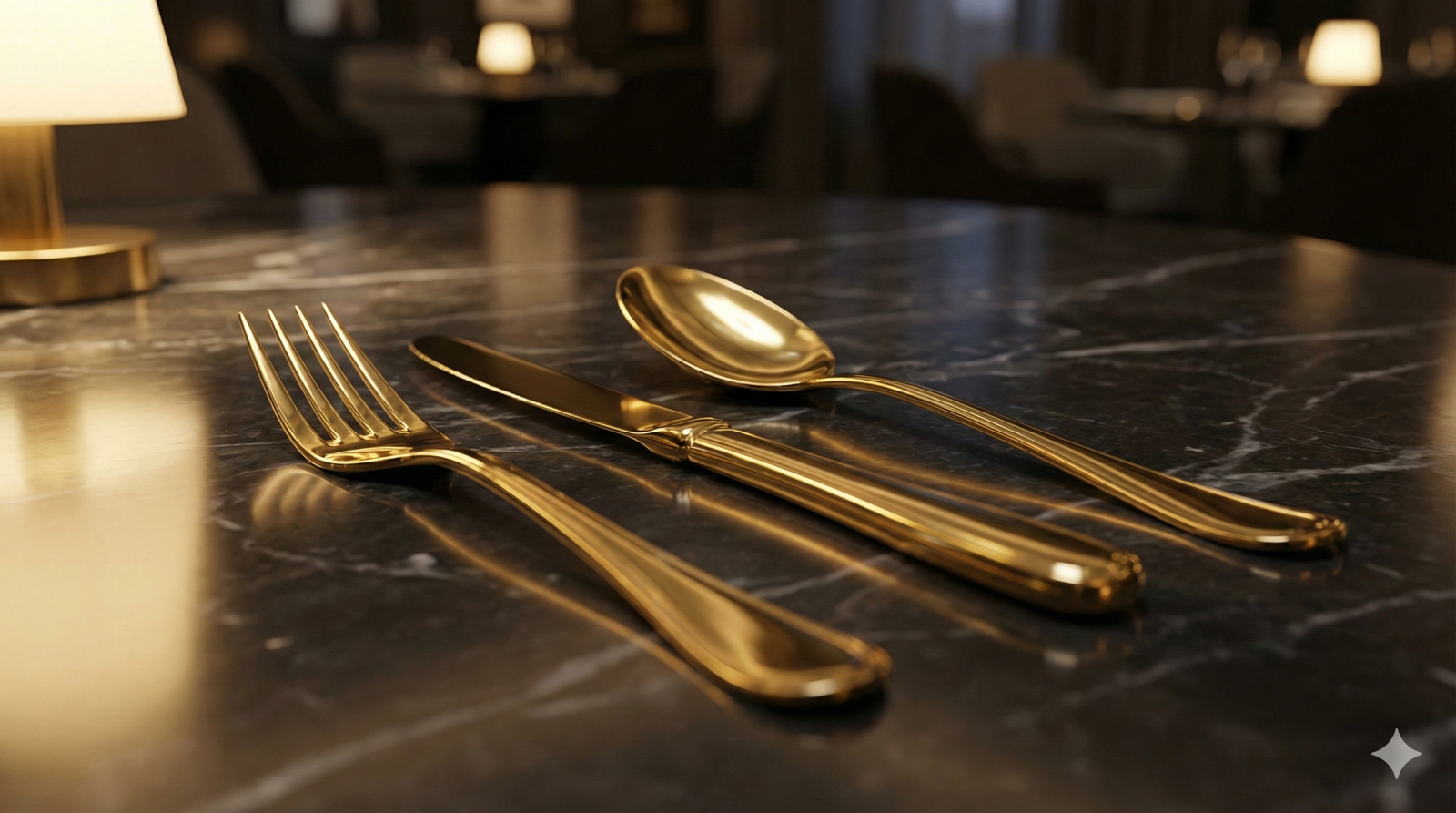 Gold plated flatware set on luxury table setting