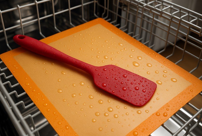 Placing silicone cooking tools on top rack of dishwasher