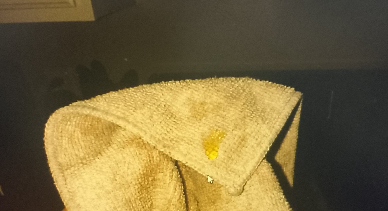 cloth small dab Small drop of oil on microfiber cloth