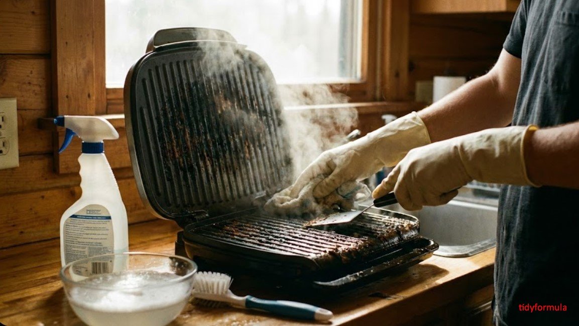 how to clean george foreman grill without removable plates