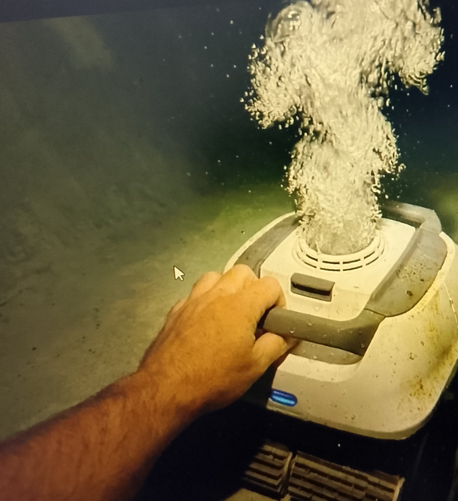 Robot blowing bubbles underwater