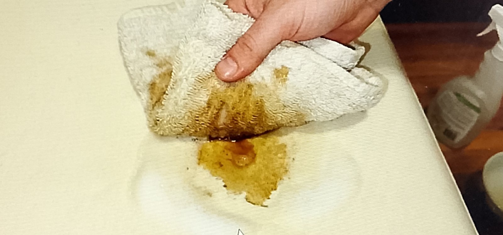 clean old blood with cloth Blotting brownish blood residue with a white cloth