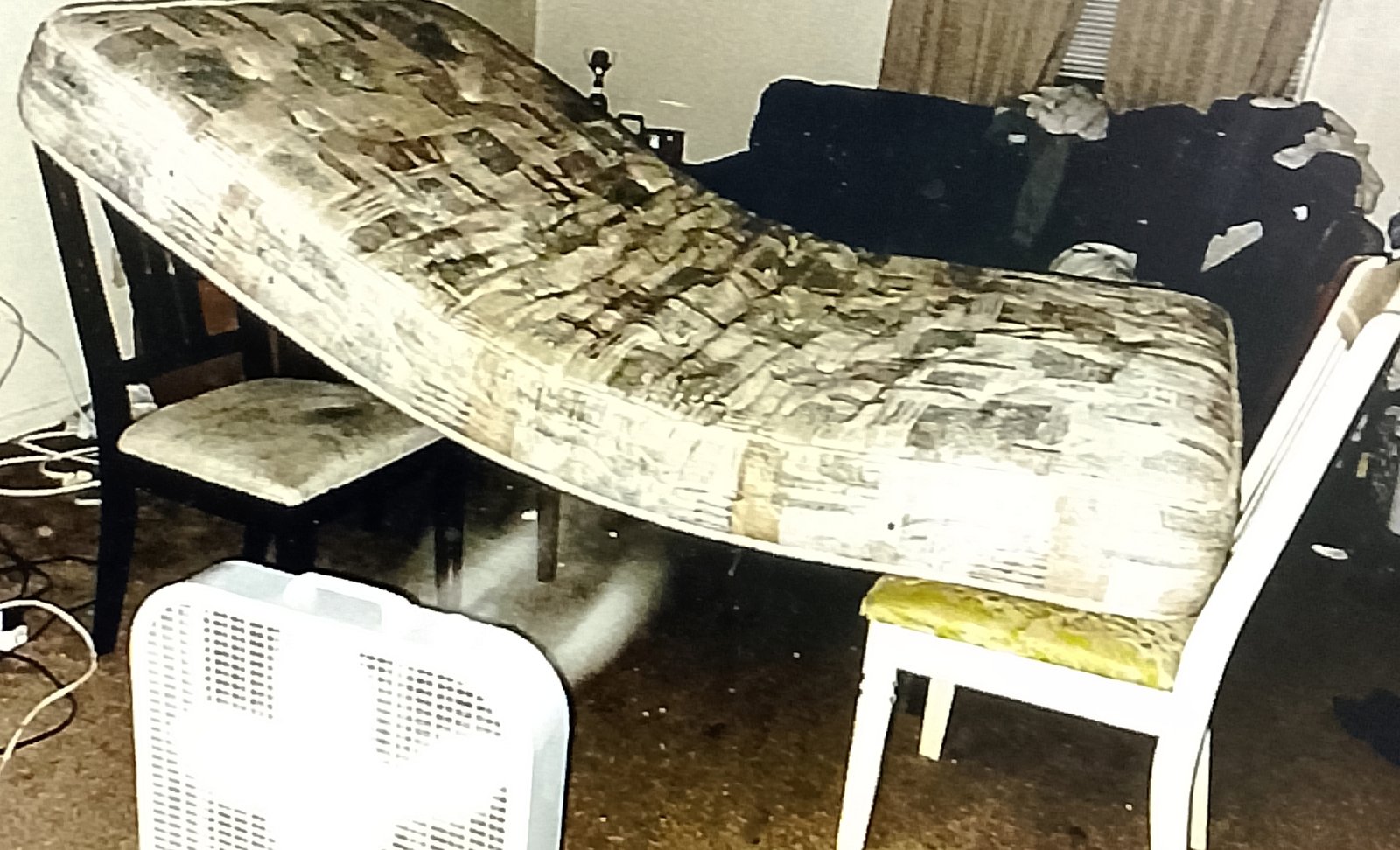 Drying a futon mattress with a box fan