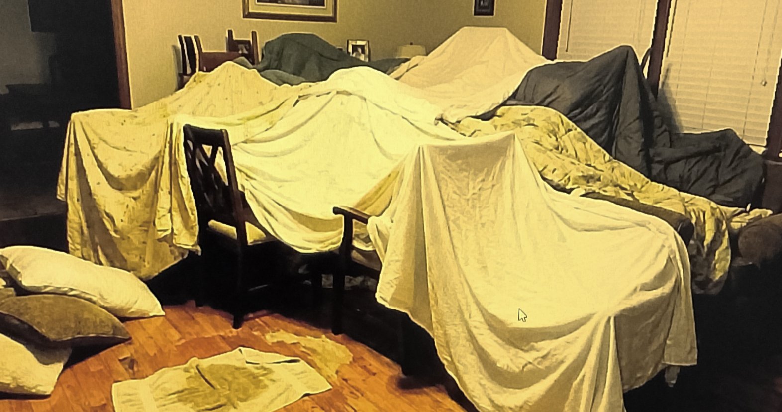 Weighted blanket drying on chairs