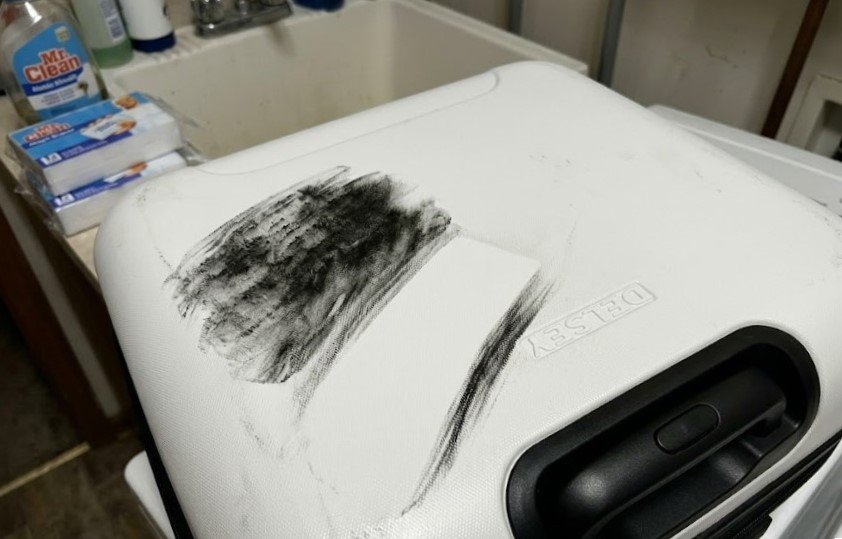 the half cleaned luggage shell the half-cleaned luggage shell