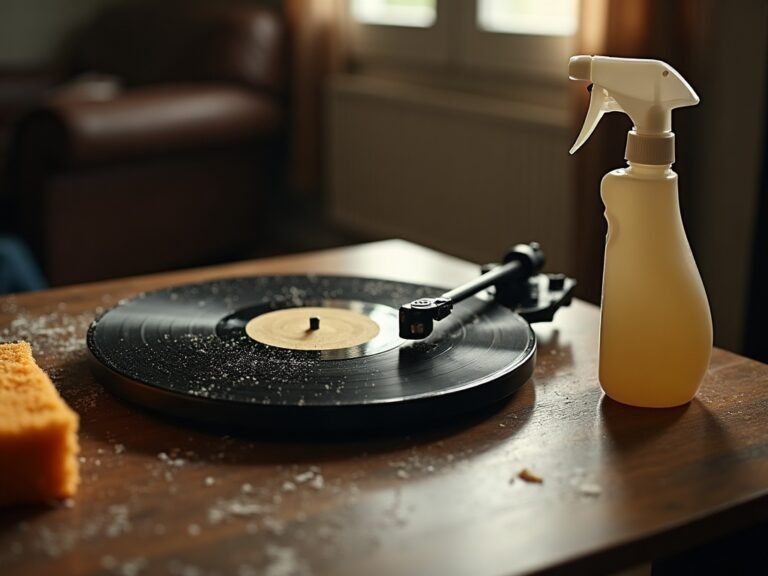 5z NhqBMS4d5UIUiITNr Vinyl record on turntable being wiped with a soft brush