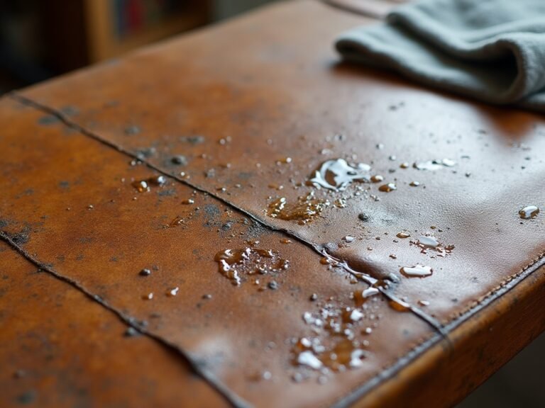 Hand applying leather conditioner cloth to a treated leather panel
