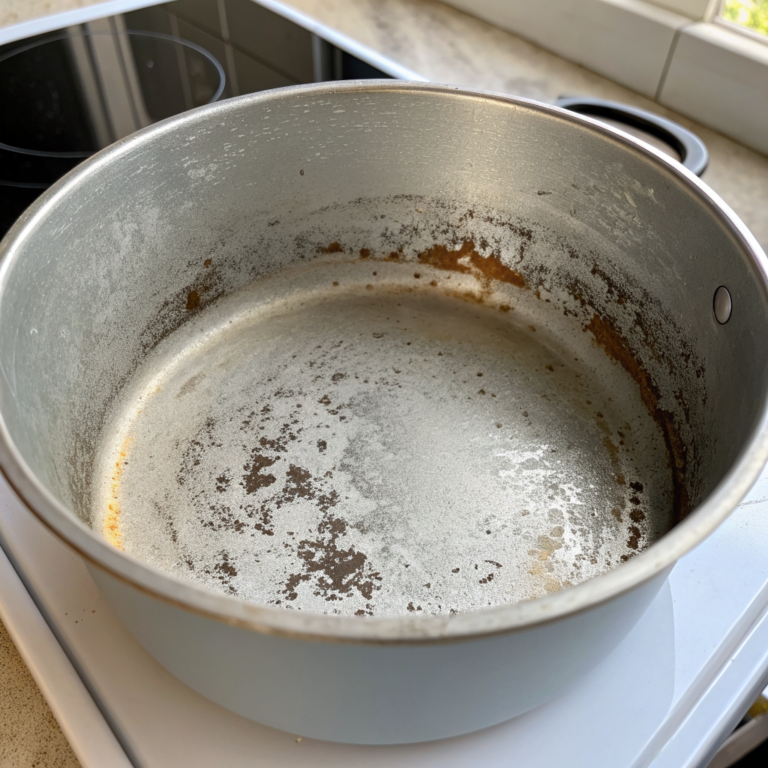 M35NBqgdrX4qV8FvBTMqX rup6FVb1 Dull gray aluminum pan with chalky buildup and dark scorched patch on base