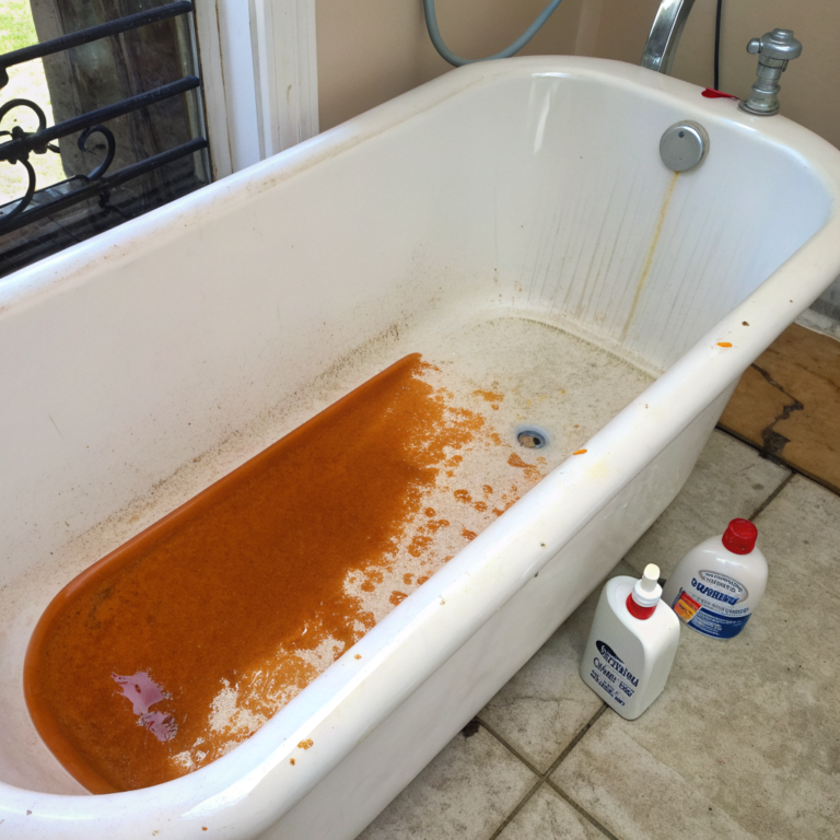 VumZpXi3aiTcatetckO0 IfHkeA9g Bathtub surface half stained orange, half wiped clean and lighter