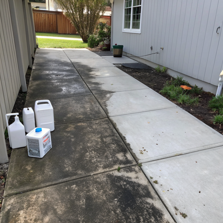 XgqLyJoMtmhib8diyS85i 0WRxvety Cement patio slab partly cleaned with lighter section beside darker grime