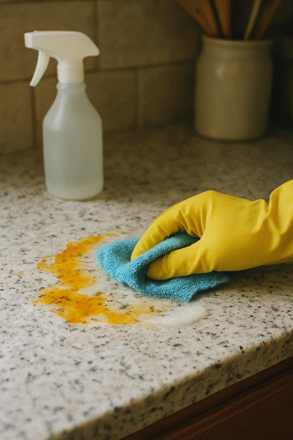 Close-up of cleaninghow to remove turmeric stains from countertops 