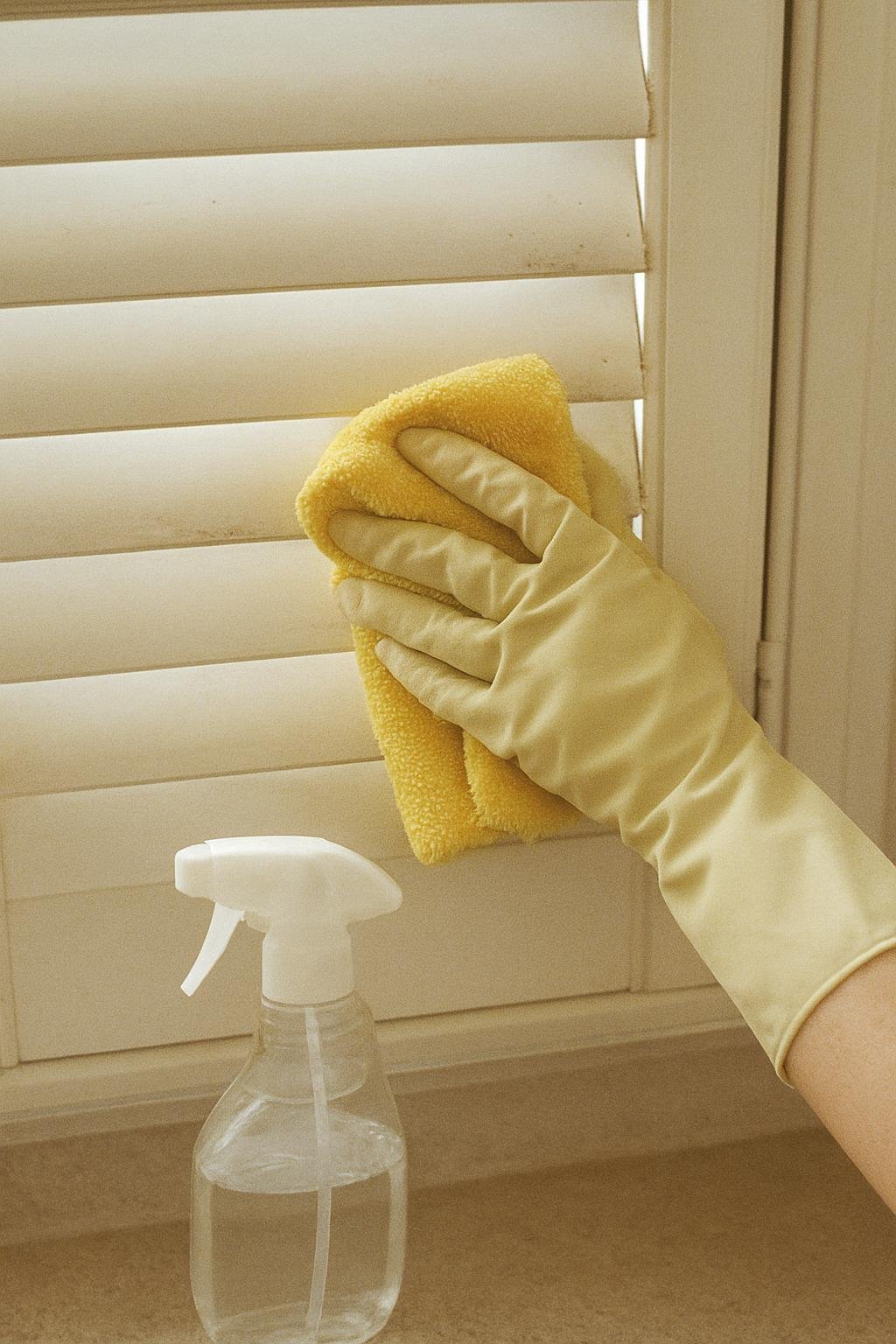 Close-up of cleaninghow to clean plantation shutters 