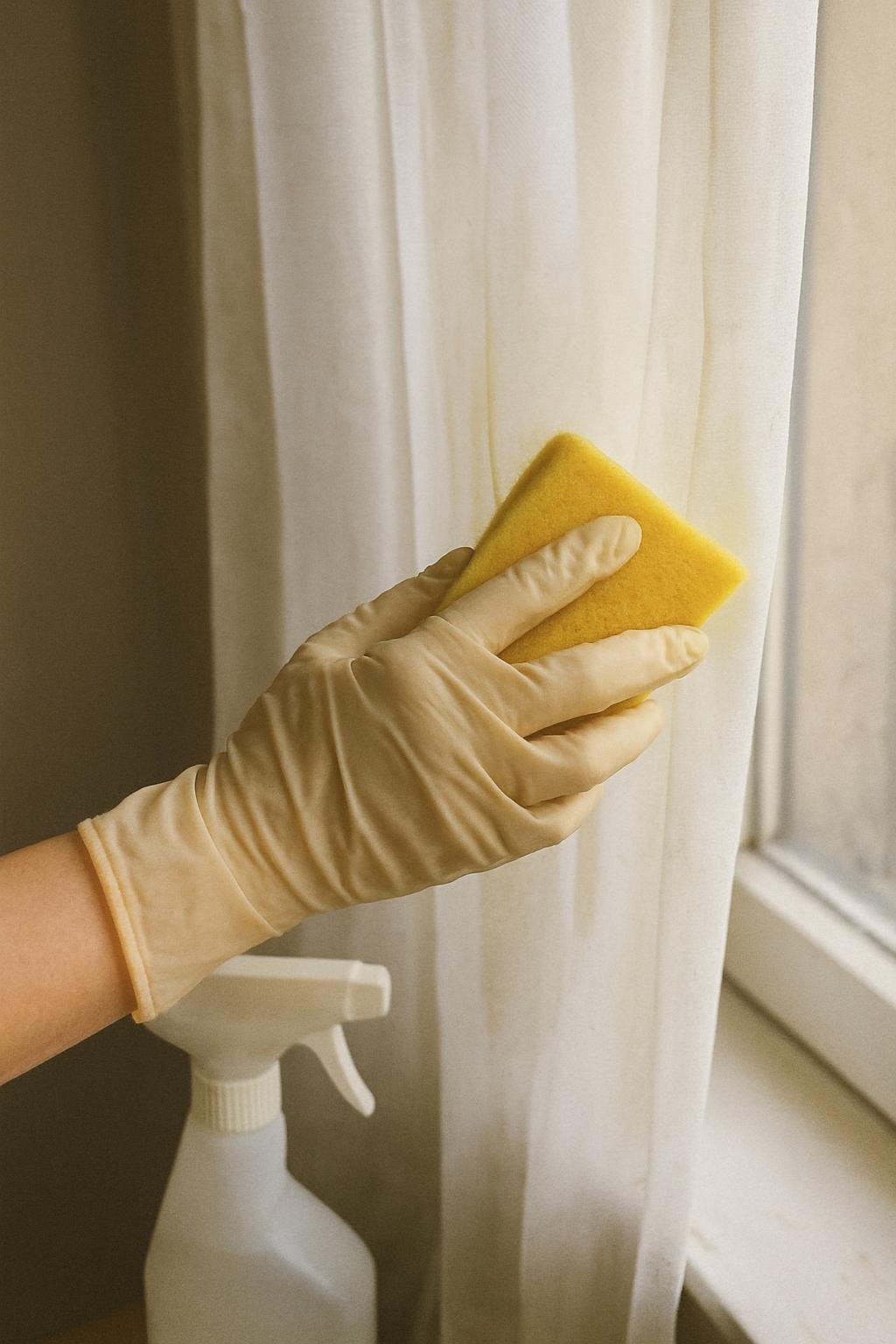 Close-up of cleaninghow to clean sheer curtains without yellowing 