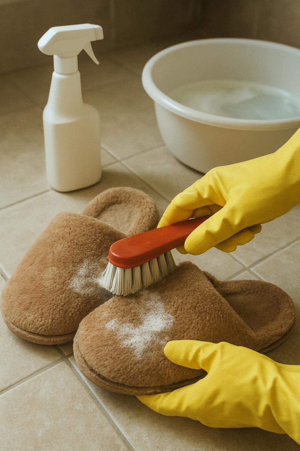 Close-up of cleaninghow to clean slippers without washing machine 