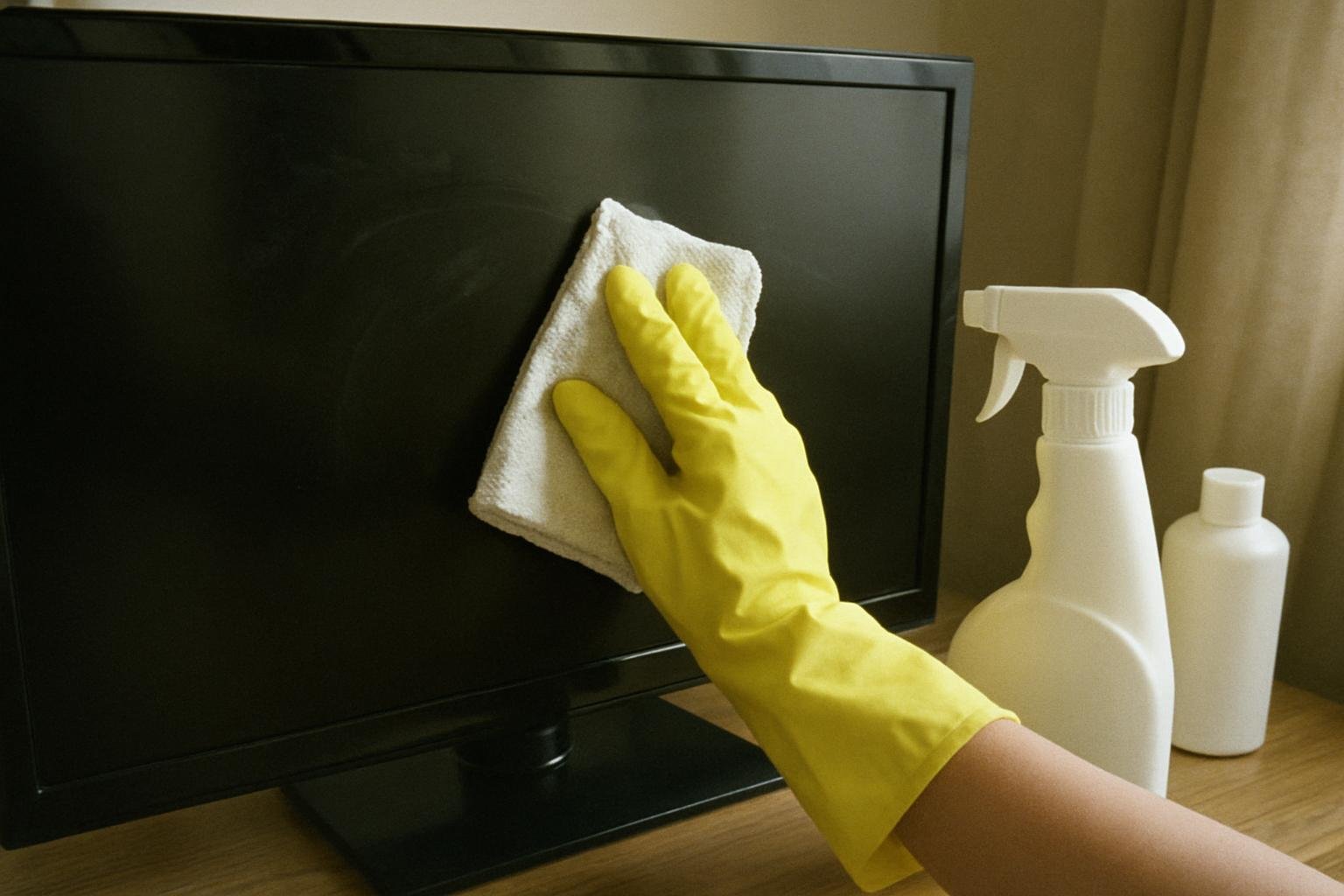 Close-up of cleaninghow to clean a TV screen without streaks 