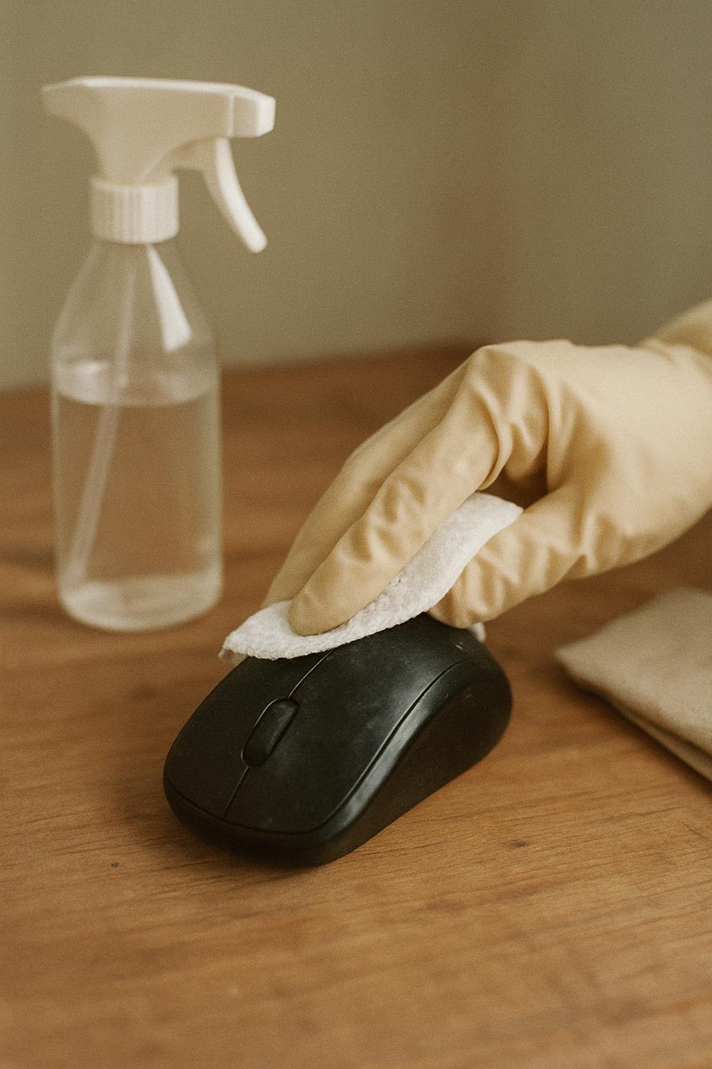 Close-up of cleaninghow to clean a computer mouse 