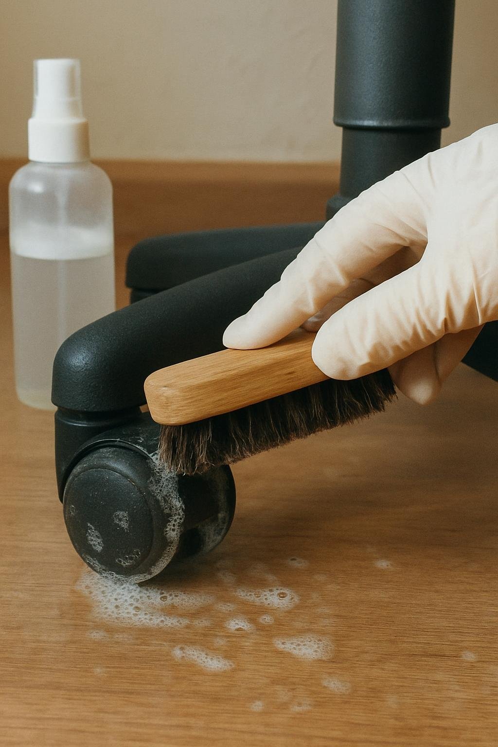Close-up of cleaninghow to clean office chair wheels 