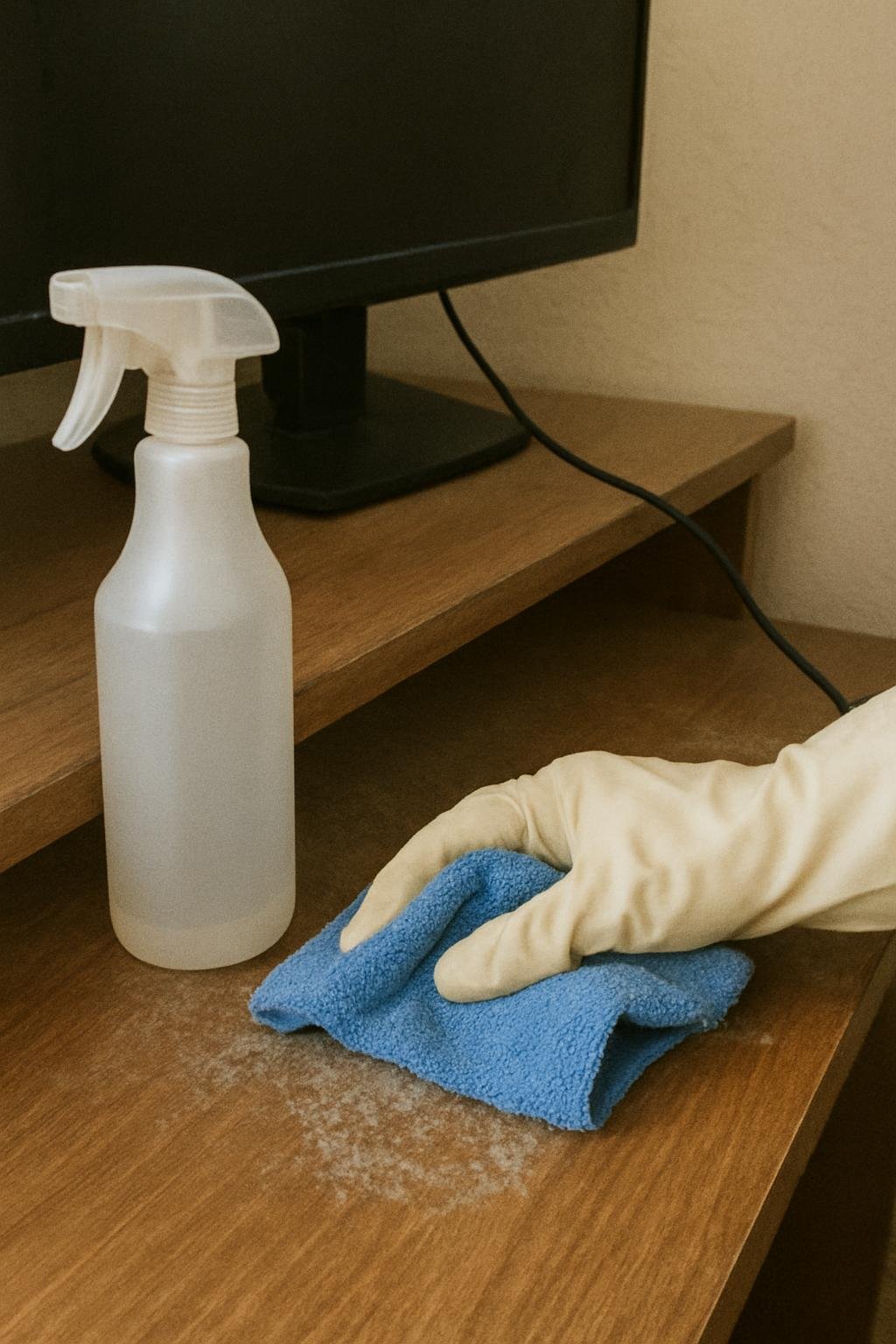 cleaning method 🟩2. Row number 2 189 Close-up of cleaninghow to remove dust behind a computer desk