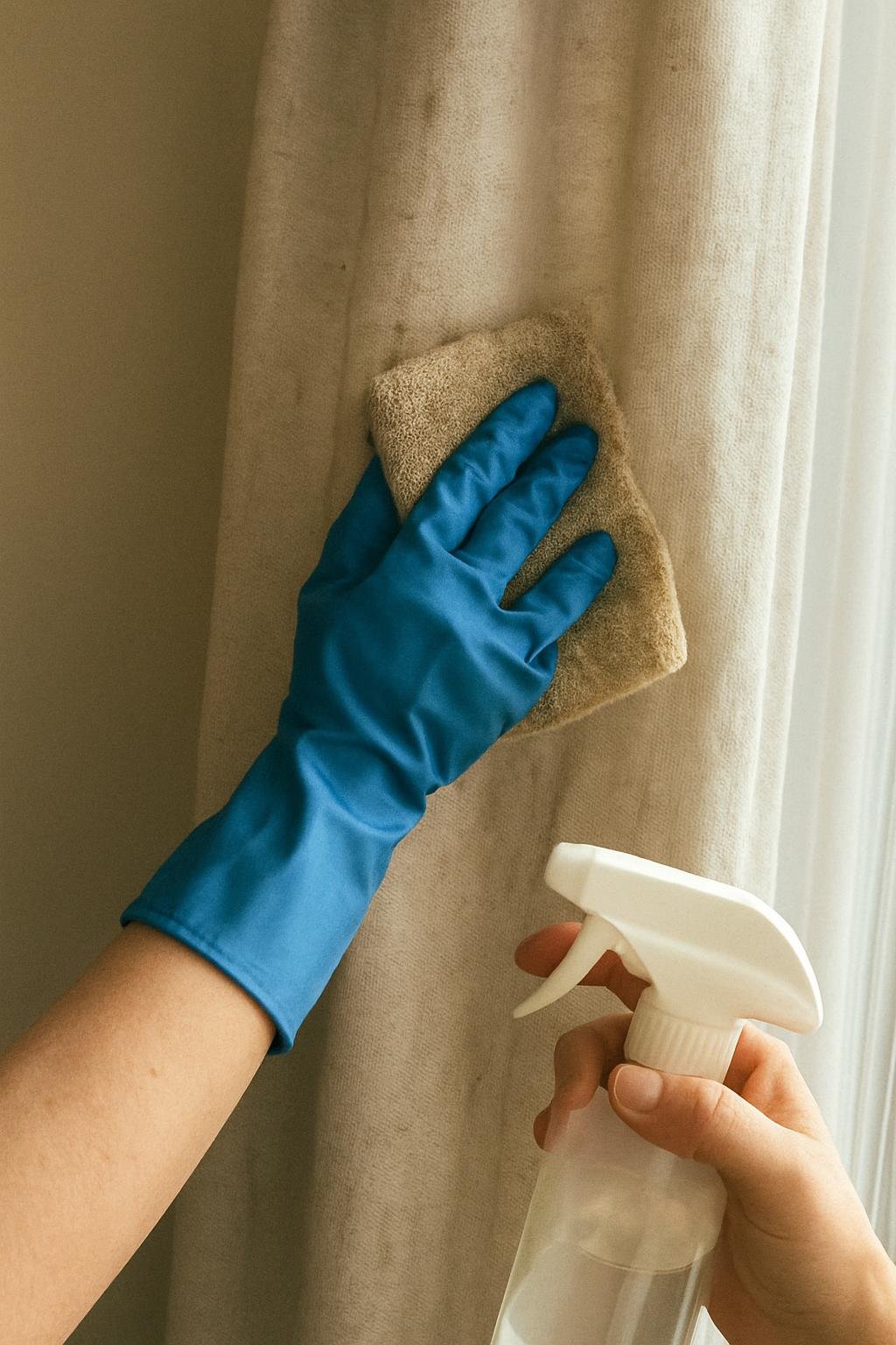 Close-up of cleaninghow to remove smoke smell from curtains 