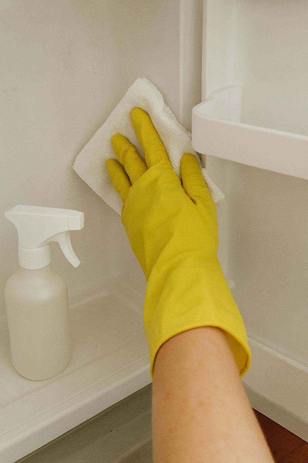 Close-up of cleaninghow to remove onion smell from refrigerator 