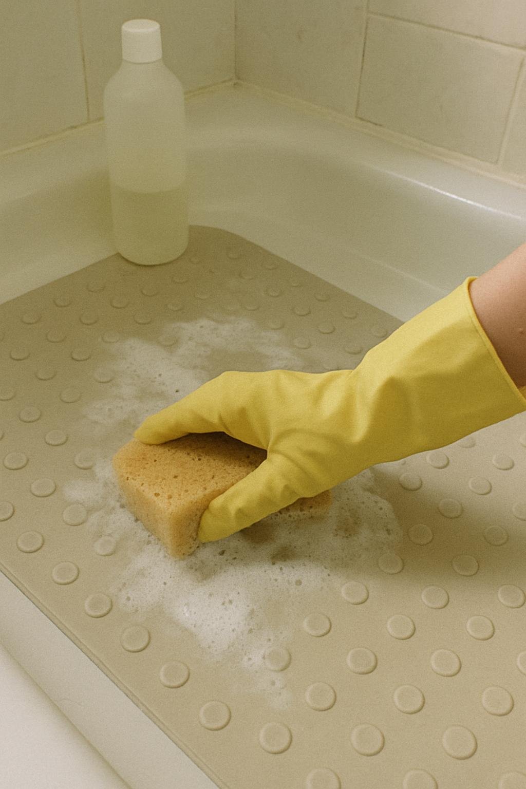 Close-up of cleaninghow to clean a rubber bath mat without mold 