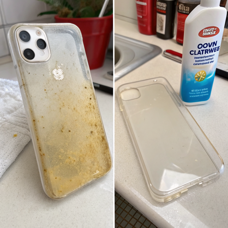 dL kqKZUhOaLVNhNFjR2E WF4RxOSS Clear phone case with one yellowed side and one clean bright side