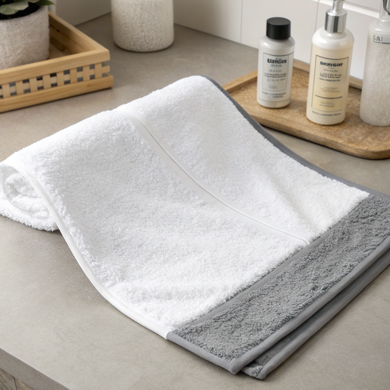 White cotton towel corner with one clean side and one dull side
