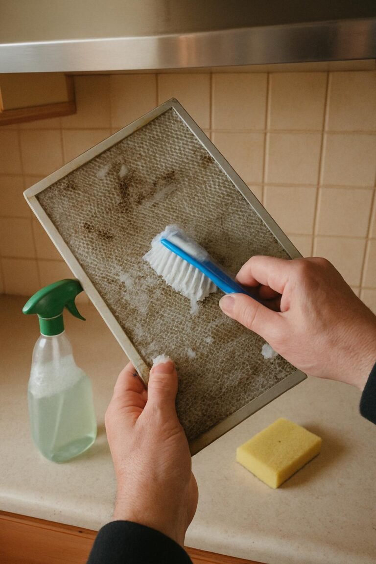 Real household cleaning scene for how to clean a range hood filter; best way to clean a range hood filter; clean a range hood filter without damage; safe cleaner for a range hood filter; a range hood filter cleaning mistakes; how often to clean a range hood filter