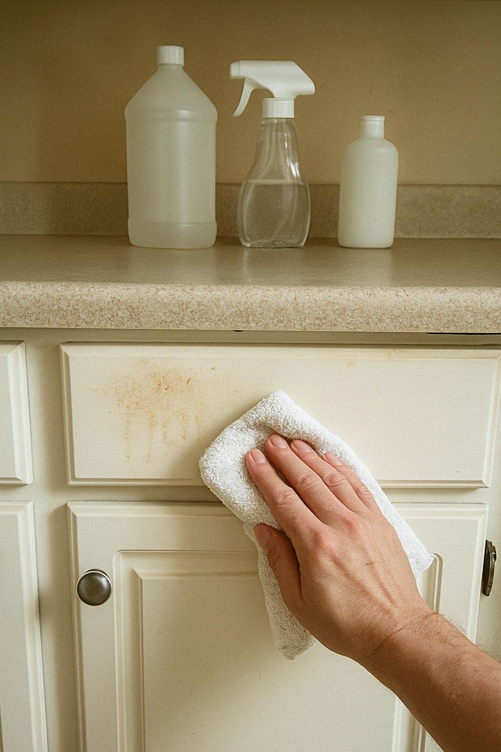 output1 136 Household cleaning setup for how to remove grease from painted kitchen cabinets