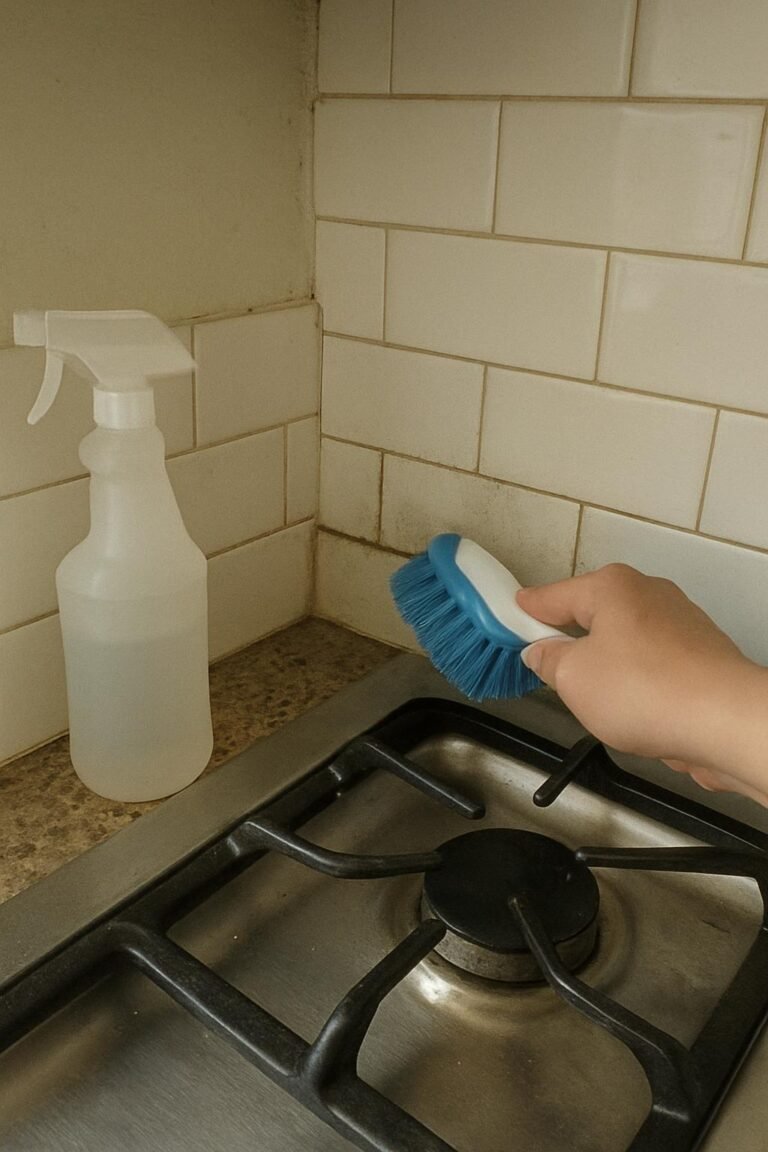 Real household cleaning scene for how to clean backsplash grout behind stove; best way to clean backsplash grout behind stove; clean backsplash grout behind stove without damage; safe cleaner for backsplash grout behind stove; backsplash grout behind stove cleaning mistakes; how often to clean backsplash grout behind stove