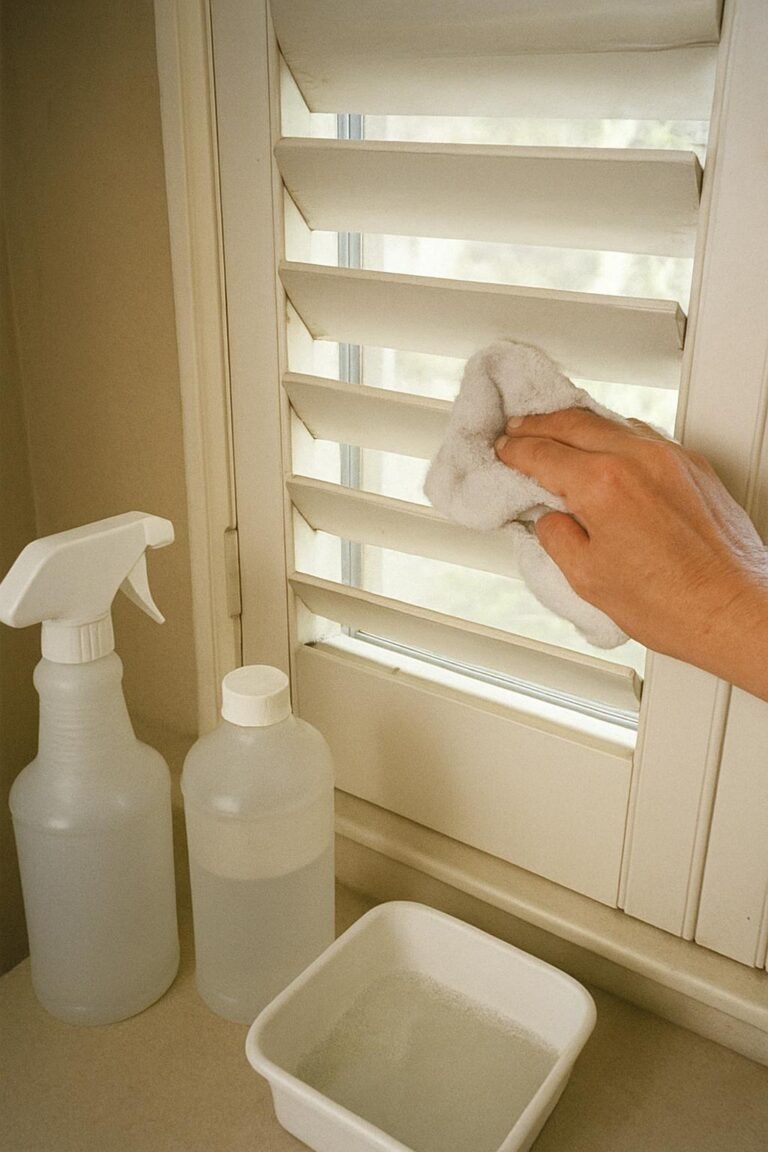 Real household cleaning scene for how to clean plantation shutters; best way to clean plantation shutters; clean plantation shutters without damage; safe cleaner for plantation shutters; plantation shutters cleaning mistakes; how often to clean plantation shutters