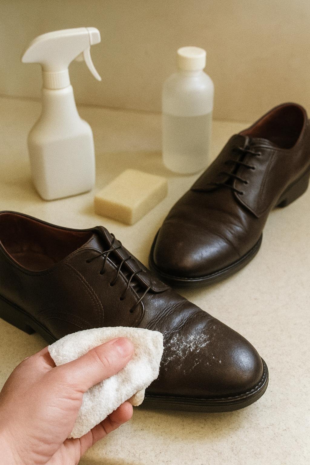 output1 168 Household cleaning setup for how to remove salt stains from leather shoes