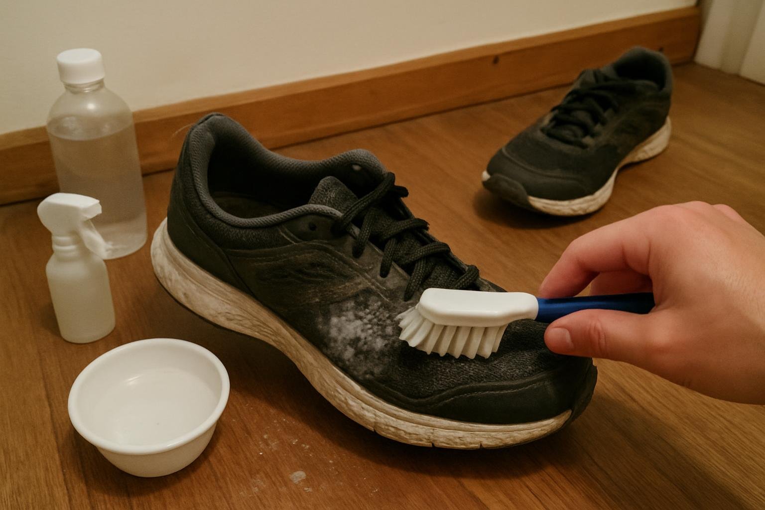 output1 169 Household cleaning setup for how to remove mildew smell from shoes