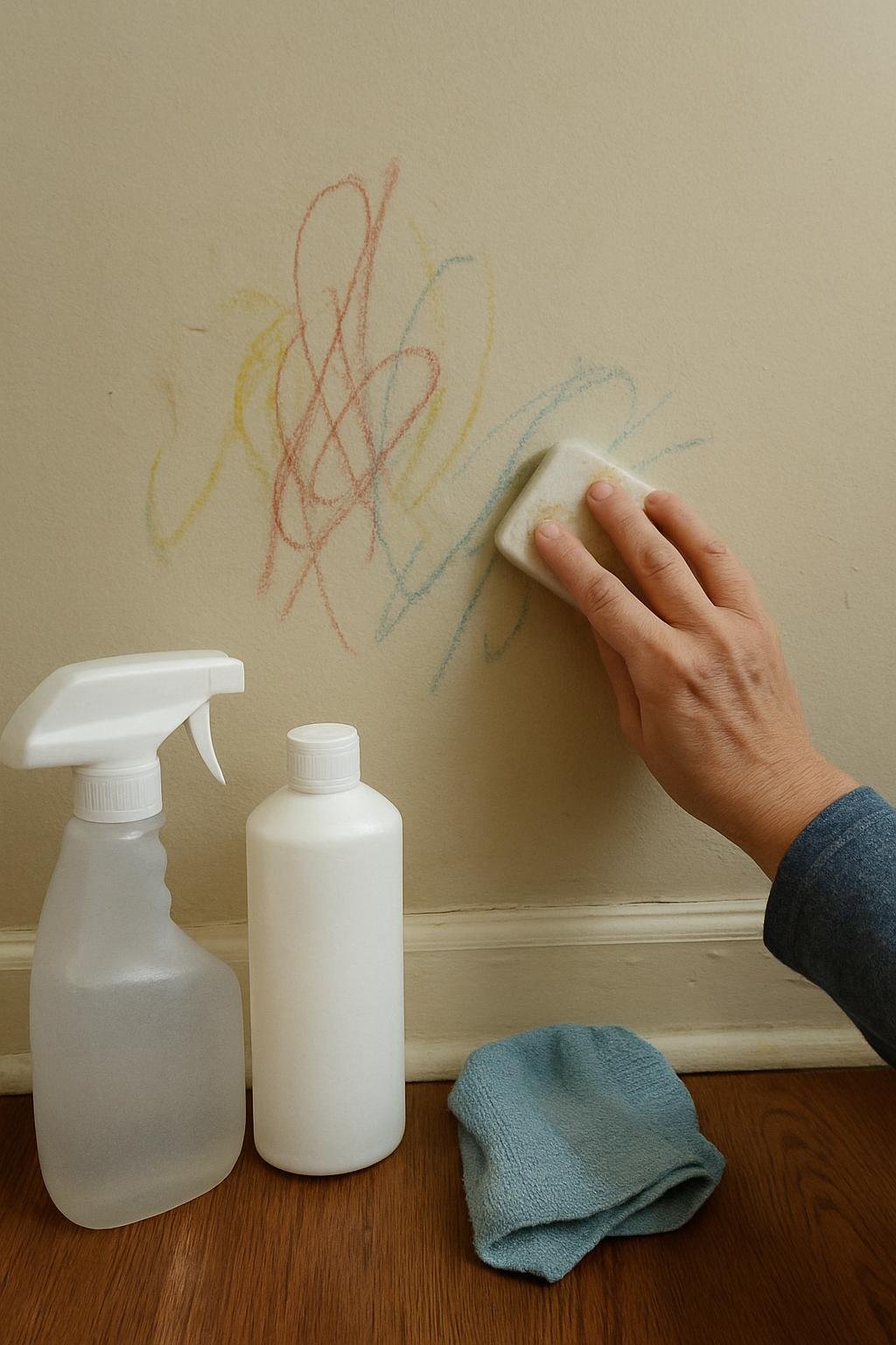 output1 175 Household cleaning setup for how to remove crayon from painted walls