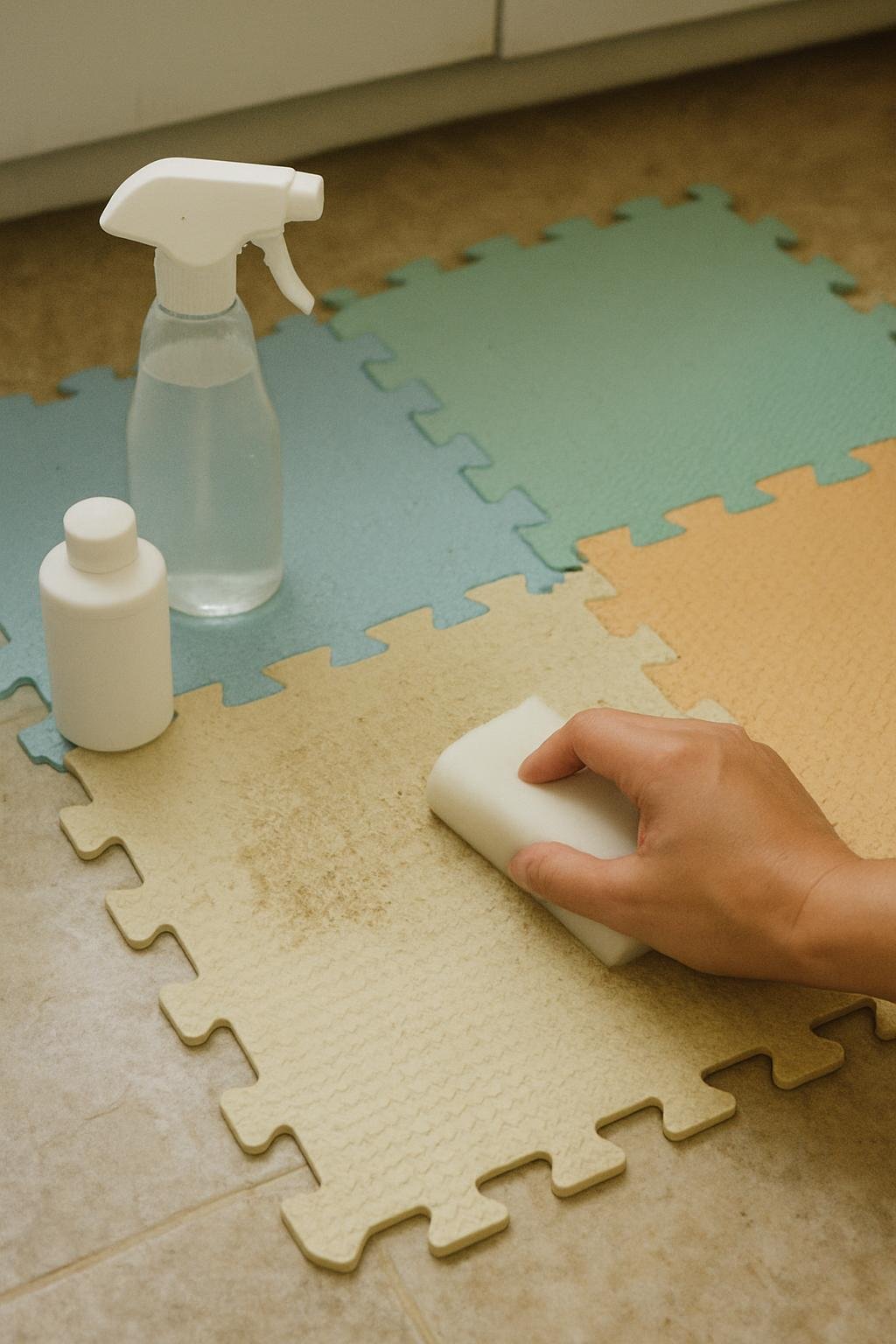 output1 181 Household cleaning setup for how to clean foam play mats safely