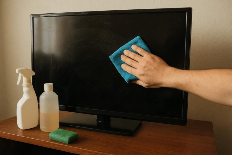 Real household cleaning scene for how to clean a TV screen without streaks; best way to clean a TV screen without streaks; clean a TV screen without streaks without damage; safe cleaner for a TV screen without streaks; a TV screen without streaks cleaning mistakes; how often to clean a TV screen without streaks