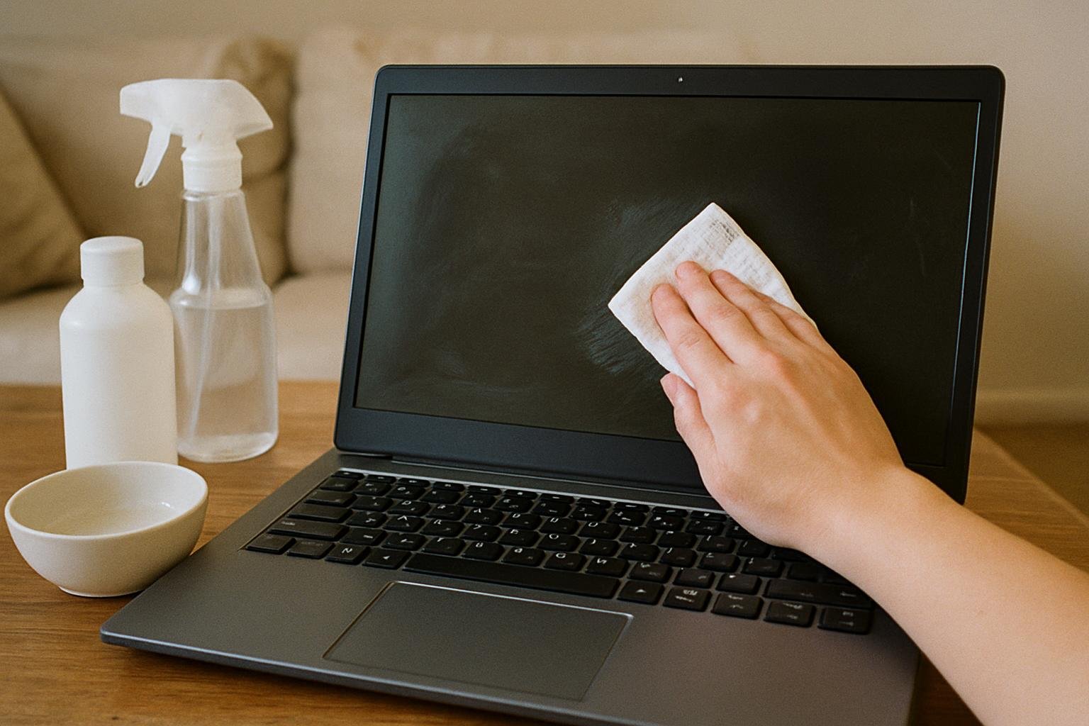 output1 184 Household cleaning setup for how to clean a laptop screen without streaks