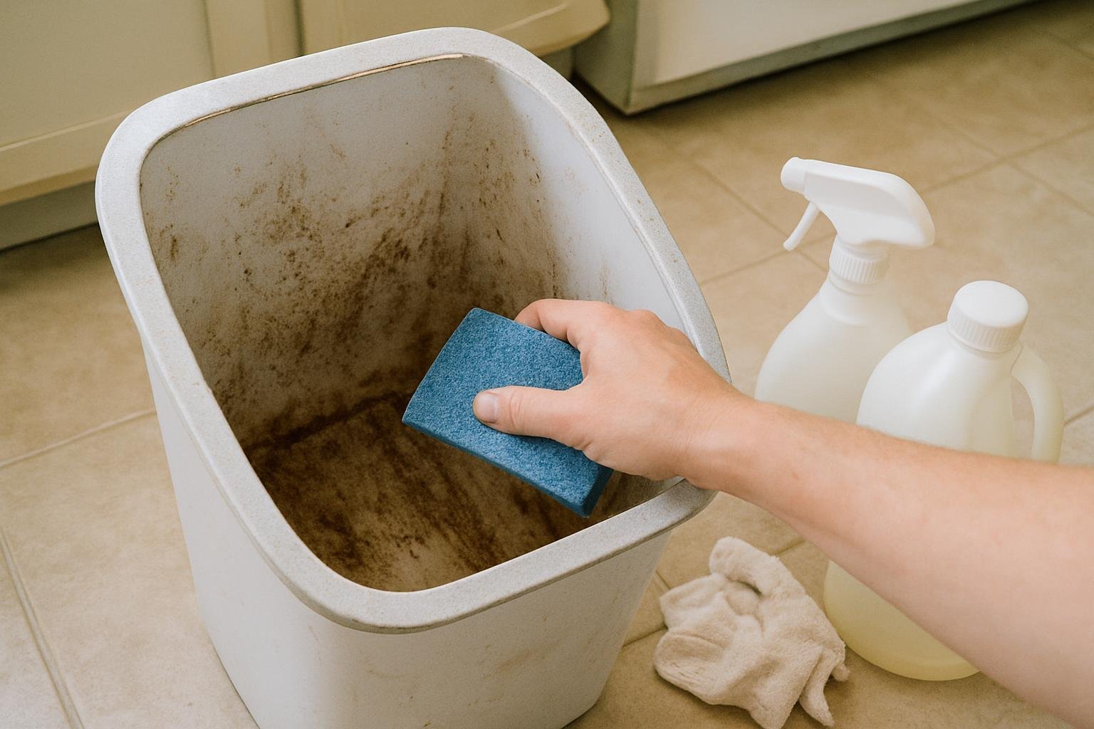 output1 195 Household cleaning setup for how to deodorize a kitchen trash can