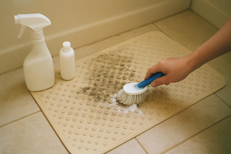 Real household cleaning scene for how to clean a rubber bath mat without mold; best way to clean a rubber bath mat without mold; clean a rubber bath mat without mold without damage; safe cleaner for a rubber bath mat without mold; a rubber bath mat without mold cleaning mistakes; how often to clean a rubber bath mat without mold