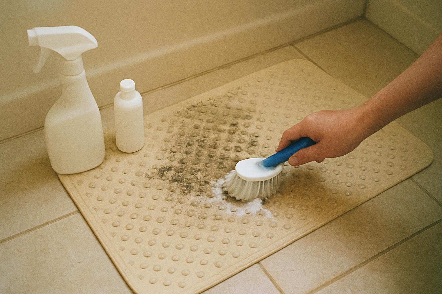 Real household cleaning scene for how to clean a rubber bath mat without mold; best way to clean a rubber bath mat without mold; clean a rubber bath mat without mold without damage; safe cleaner for a rubber bath mat without mold; a rubber bath mat without mold cleaning mistakes; how often to clean a rubber bath mat without mold