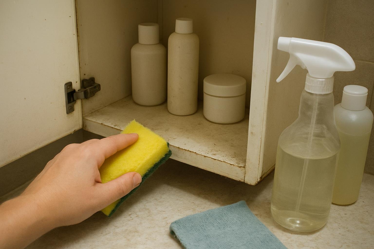 output1 211 Household cleaning setup for bathroom cabinet declutter checklist