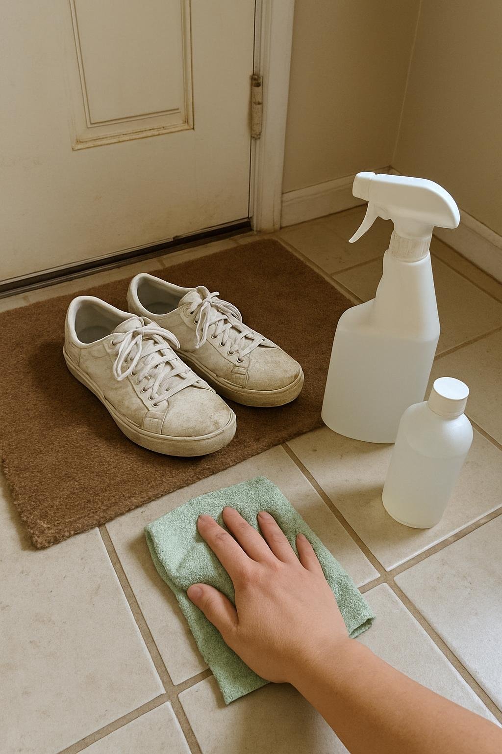 output1 213 Household cleaning setup for entryway reset routine