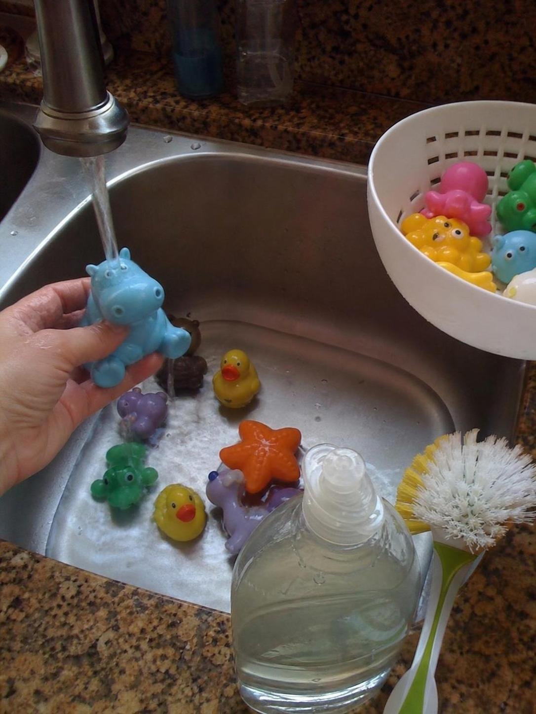 Real household cleaning scene for how to keep bath toys clean tips for cleaning bath toys