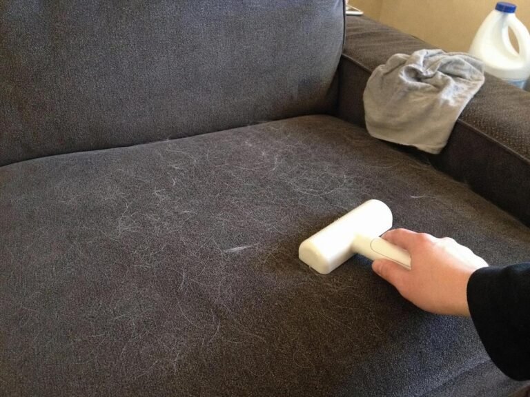 Real household cleaning scene for how to clean dog hair from a fabric sofa; best way to clean dog hair from a fabric sofa; clean dog hair from a fabric sofa without damage; safe cleaner for dog hair from a fabric sofa; dog hair from a fabric sofa cleaning mistakes; how often to clean dog hair from a fabric sofa