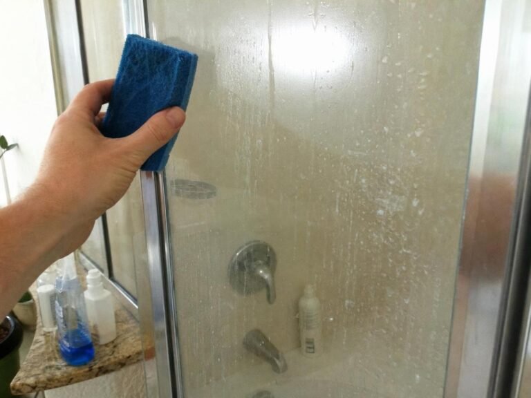 Real household cleaning scene for how to remove hard water stains from shower glass; best way to remove hard water stains from shower glass; remove hard water stains from shower glass without damage; safe cleaner for hard water stains from shower glass; how to prevent hard water stains from shower glass; hard water stains from shower glass cleaning mistakes