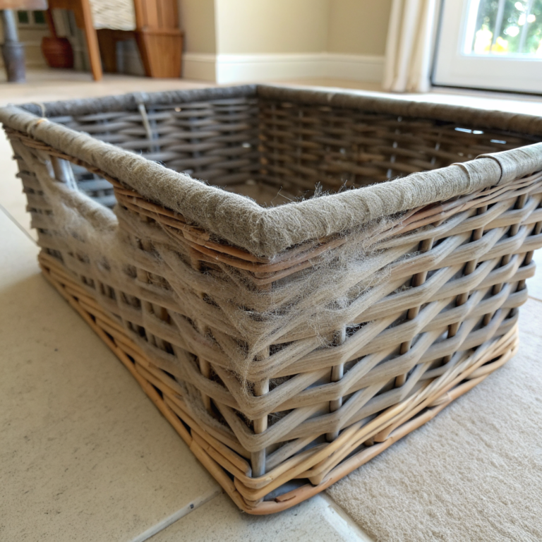 tTmBX8QOMcrH5bfbb3ucB 8of4cXyB Wicker basket with dust settled in woven grooves before cleaning